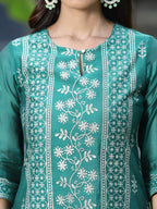 Juniper Womens Ramagreen Modal Chanderi Foil Printed Straight Kurta | Grocsy
