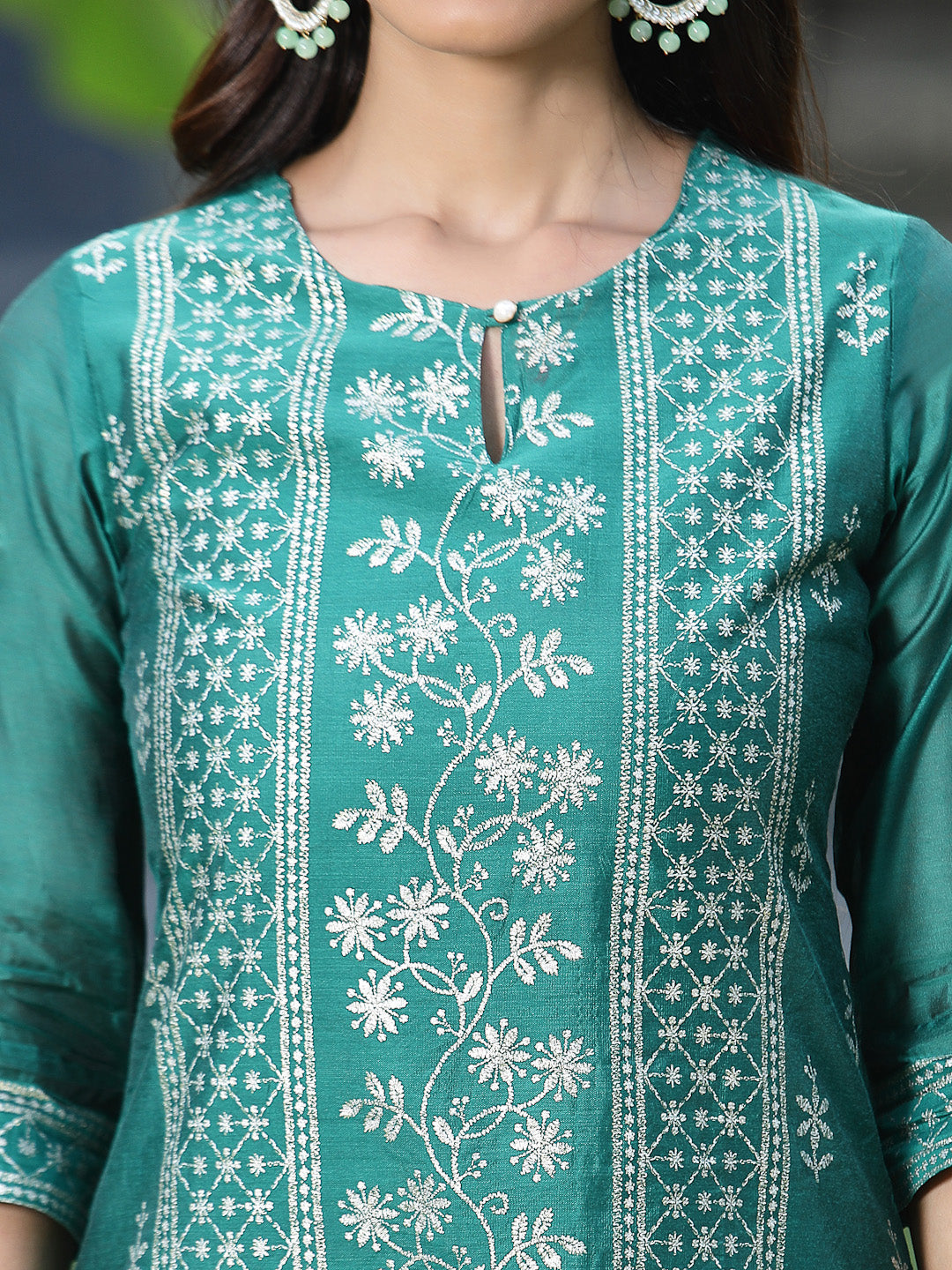 Juniper Womens Ramagreen Modal Chanderi Foil Printed Straight Kurta | Grocsy