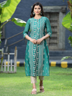 Juniper Womens Ramagreen Modal Chanderi Foil Printed Straight Kurta | Grocsy