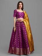 Lorenvalley Fashion Purple Brocade Fabric Lehenga & Unstitched Blouse With Dupatta | Grocsy