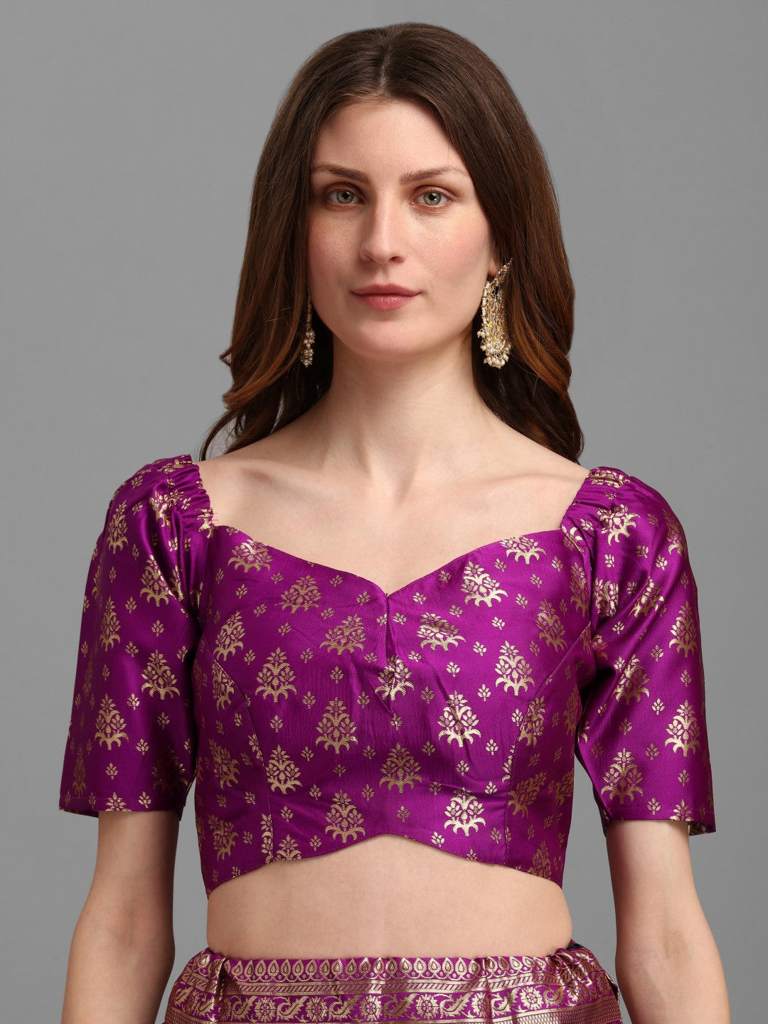 Lorenvalley Fashion Purple Brocade Fabric Lehenga & Unstitched Blouse With Dupatta | Grocsy