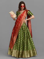 Lorenvalley Fashion Mahendi Brocade Fabric Lehenga & Unstitched Blouse With Dupatta | Grocsy