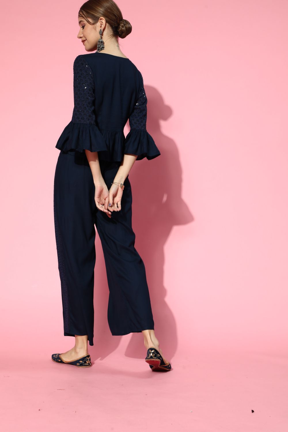 Juniper Womens Navyblue Rayon Embellished Peplum Clothing Set | Grocsy