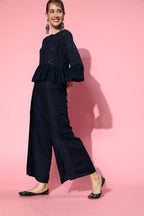 Juniper Womens Navyblue Rayon Embellished Peplum Clothing Set | Grocsy