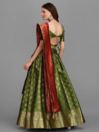 Lorenvalley Fashion Mahendi Brocade Fabric Lehenga & Unstitched Blouse With Dupatta | Grocsy