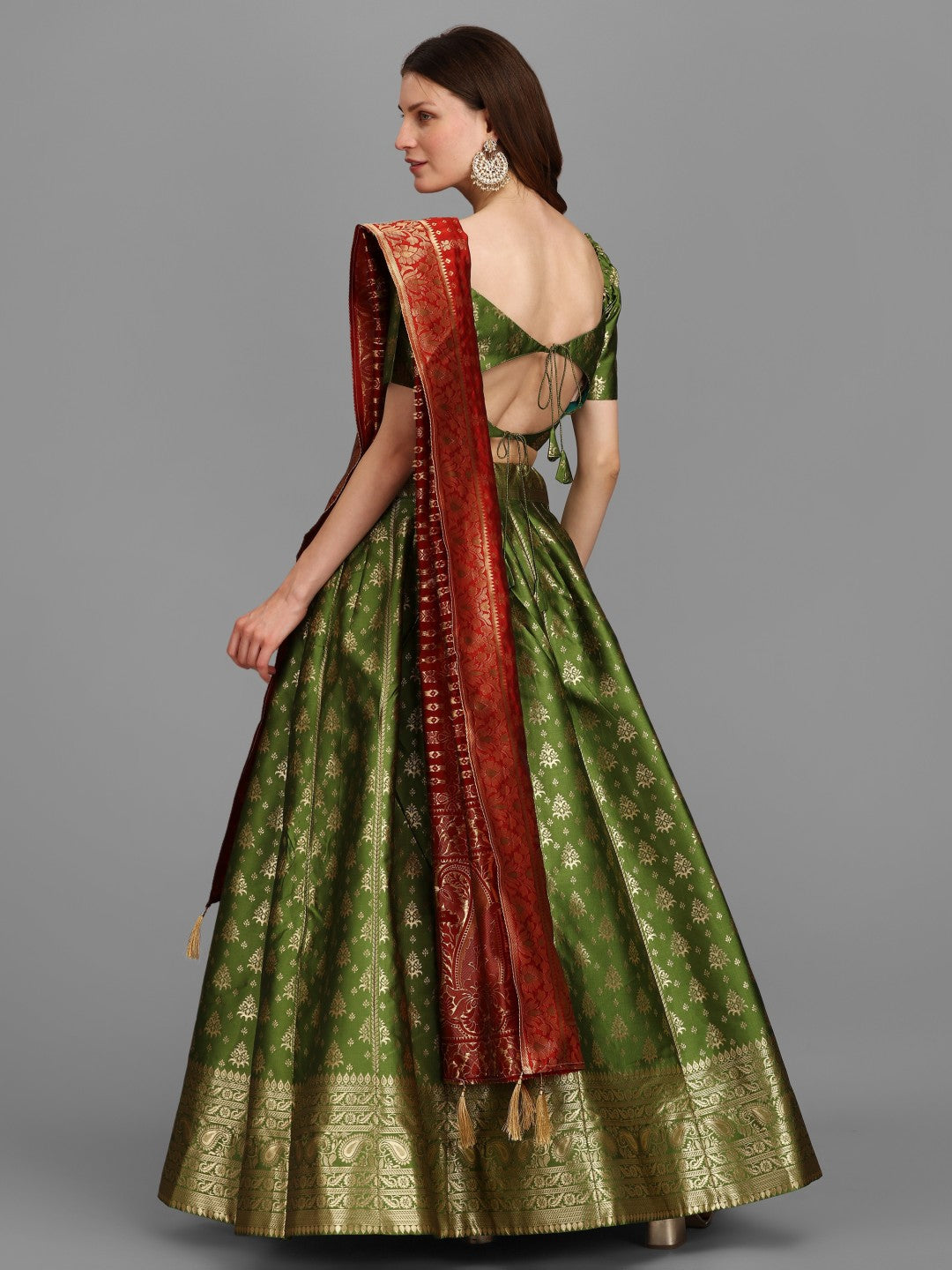 Lorenvalley Fashion Mahendi Brocade Fabric Lehenga & Unstitched Blouse With Dupatta | Grocsy