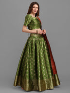 Lorenvalley Fashion Mahendi Brocade Fabric Lehenga & Unstitched Blouse With Dupatta | Grocsy