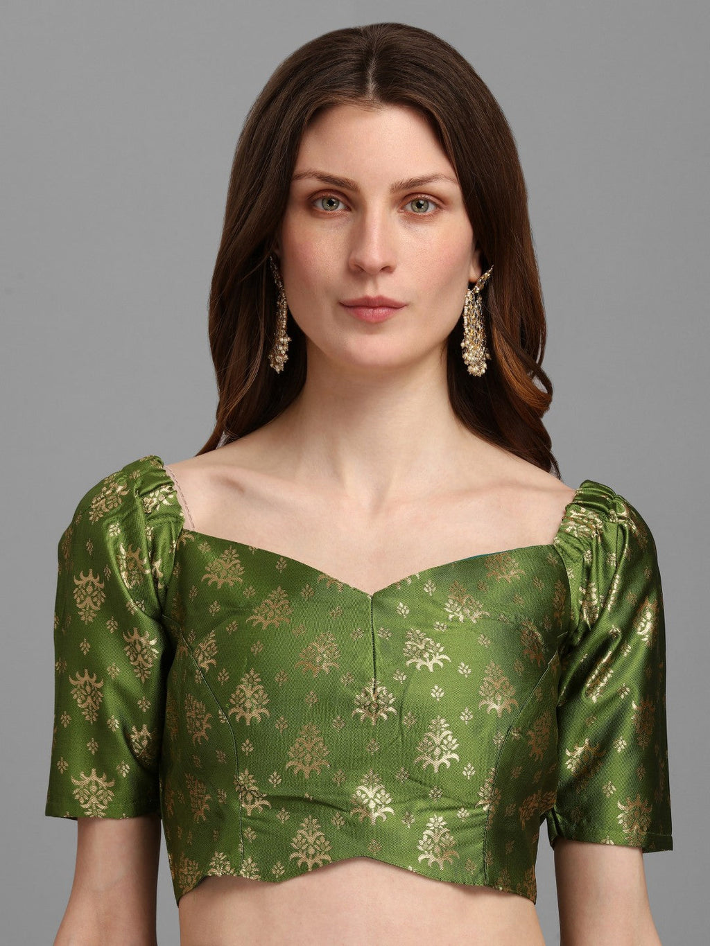 Lorenvalley Fashion Mahendi Brocade Fabric Lehenga & Unstitched Blouse With Dupatta | Grocsy