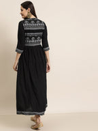 Juniper Women Black Rayon Printed Jacket Style Kurta Sets | Grocsy