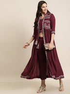 Juniper Women Maroon Rayon Printed Jacket Style Kurta Sets | Grocsy