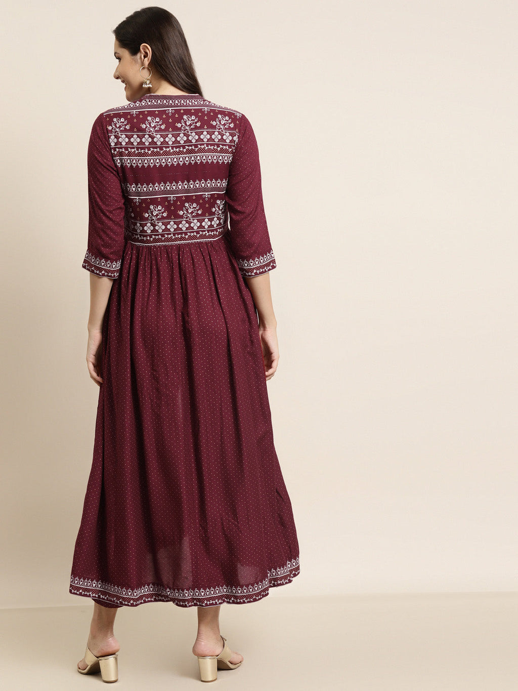 Juniper Women Maroon Rayon Printed Jacket Style Kurta Sets | Grocsy