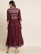 Juniper Women Maroon Rayon Printed Jacket Style Kurta Sets | Grocsy