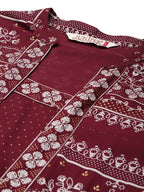Juniper Women Maroon Rayon Printed Jacket Style Kurta Sets | Grocsy