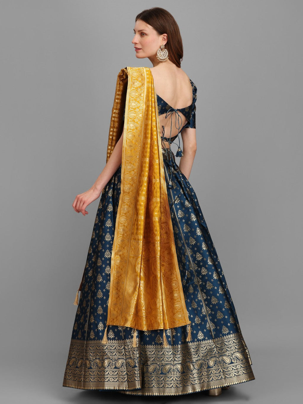 Lorenvalley Fashion Rama Brocade Fabric Lehenga & Unstitched Blouse With Dupatta | Grocsy
