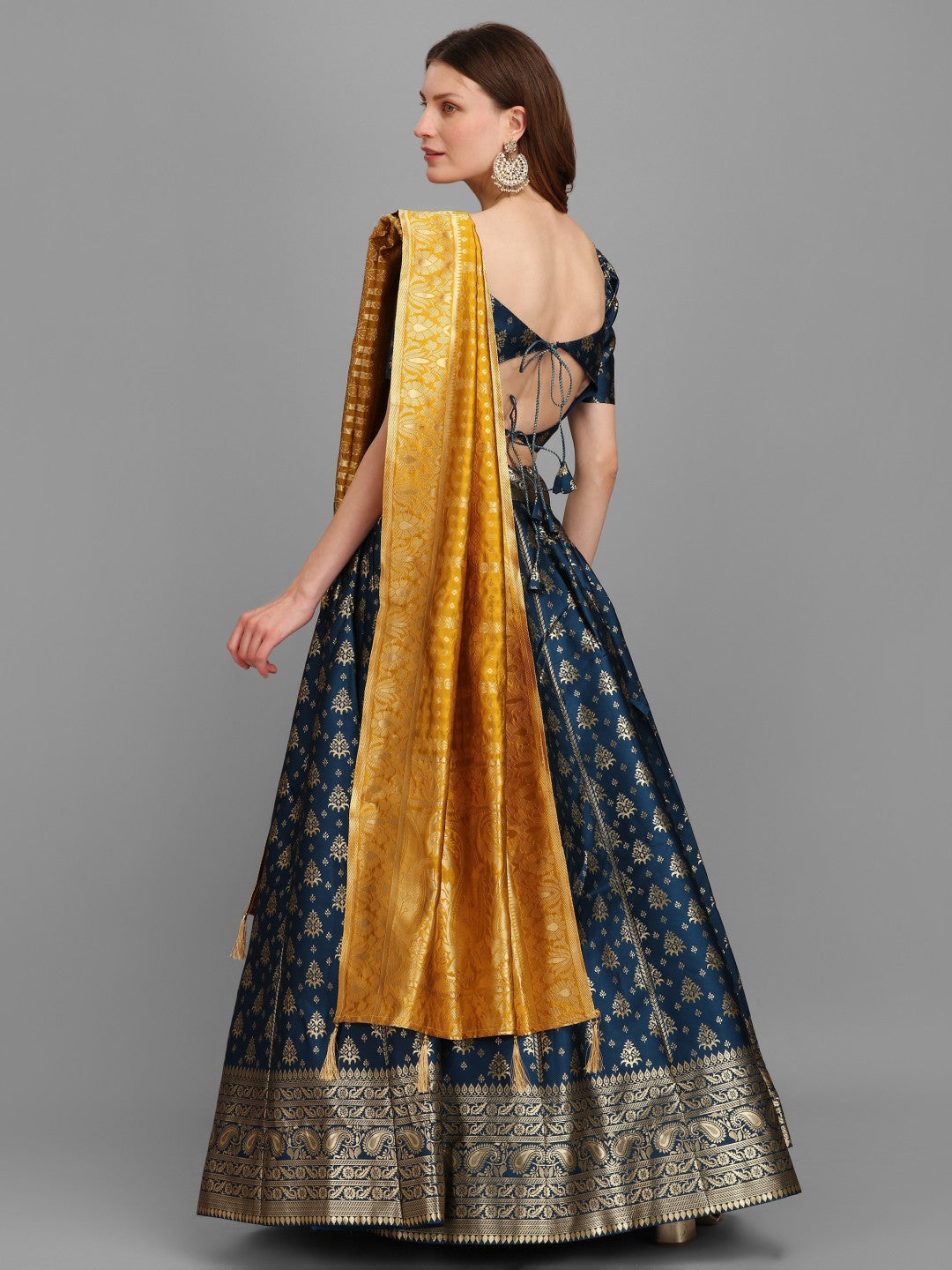 Lorenvalley Fashion Rama Brocade Fabric Lehenga & Unstitched Blouse With Dupatta | Grocsy