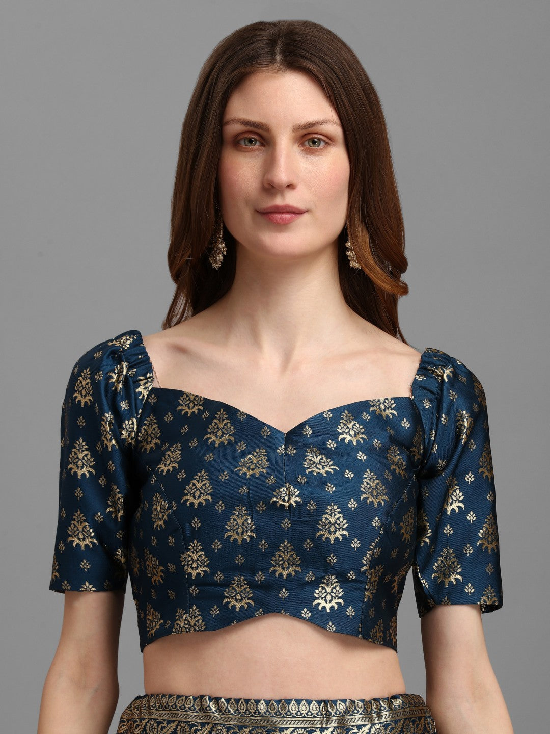 Lorenvalley Fashion Rama Brocade Fabric Lehenga & Unstitched Blouse With Dupatta | Grocsy
