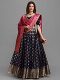 Lorenvalley Fashion Blue Brocade Fabric Lehenga & Unstitched Blouse With Dupatta | Grocsy