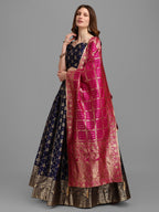 Lorenvalley Fashion Blue Brocade Fabric Lehenga & Unstitched Blouse With Dupatta | Grocsy
