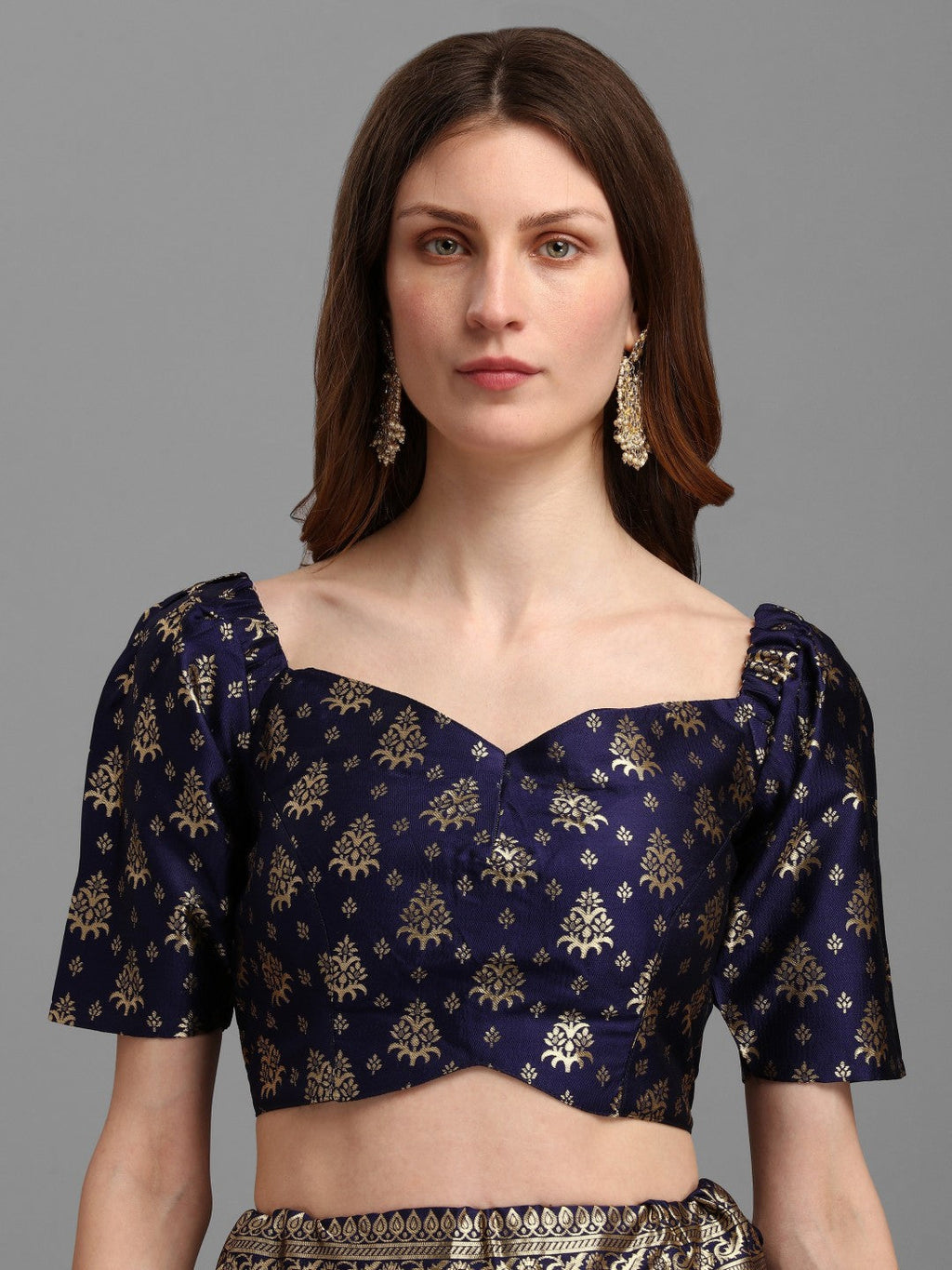 Lorenvalley Fashion Blue Brocade Fabric Lehenga & Unstitched Blouse With Dupatta | Grocsy