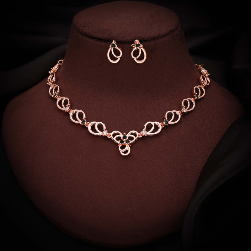 Tehzeeb Creationss Gold-Polished Choker Green Stone Necklace With Stud Earrings - Swadesiicart