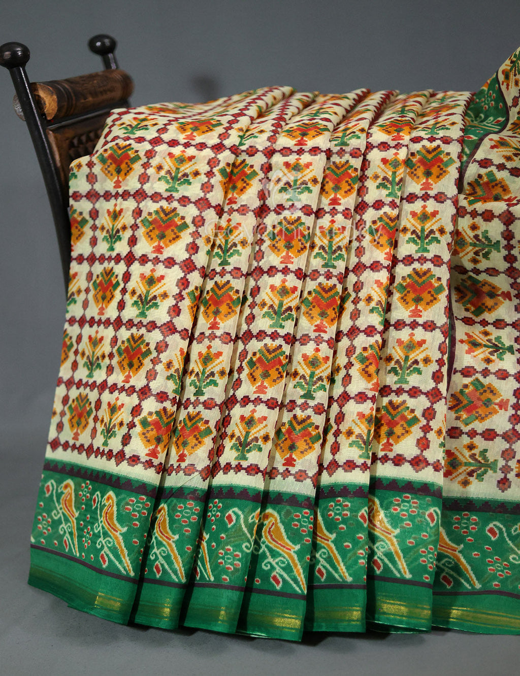 Shades of Cream Patola Print Semi Chanderi Saree By Gayathri Reddy Designer Studio | Grocsy