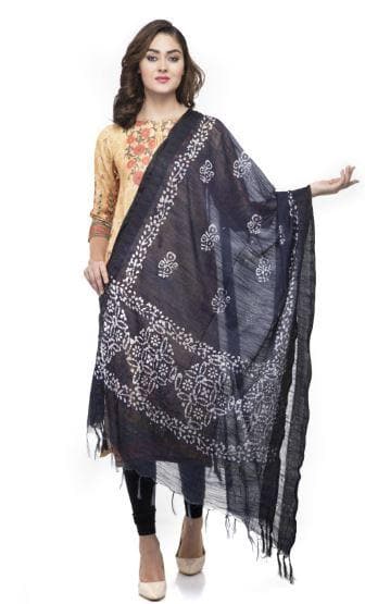 A R Silk Women's Cotton Batik Print Navy Blue Regular Dupatta | Grocsy