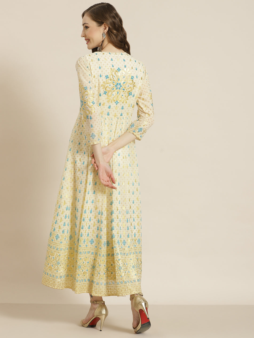 Juniper Women Ivory Georgette Printed Jacket Style Dress | Grocsy