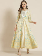 Juniper Women Ivory Georgette Printed Jacket Style Dress | Grocsy