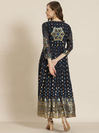 Juniper Women Navyblue Georgette Printed Jacket Style Dress | Grocsy