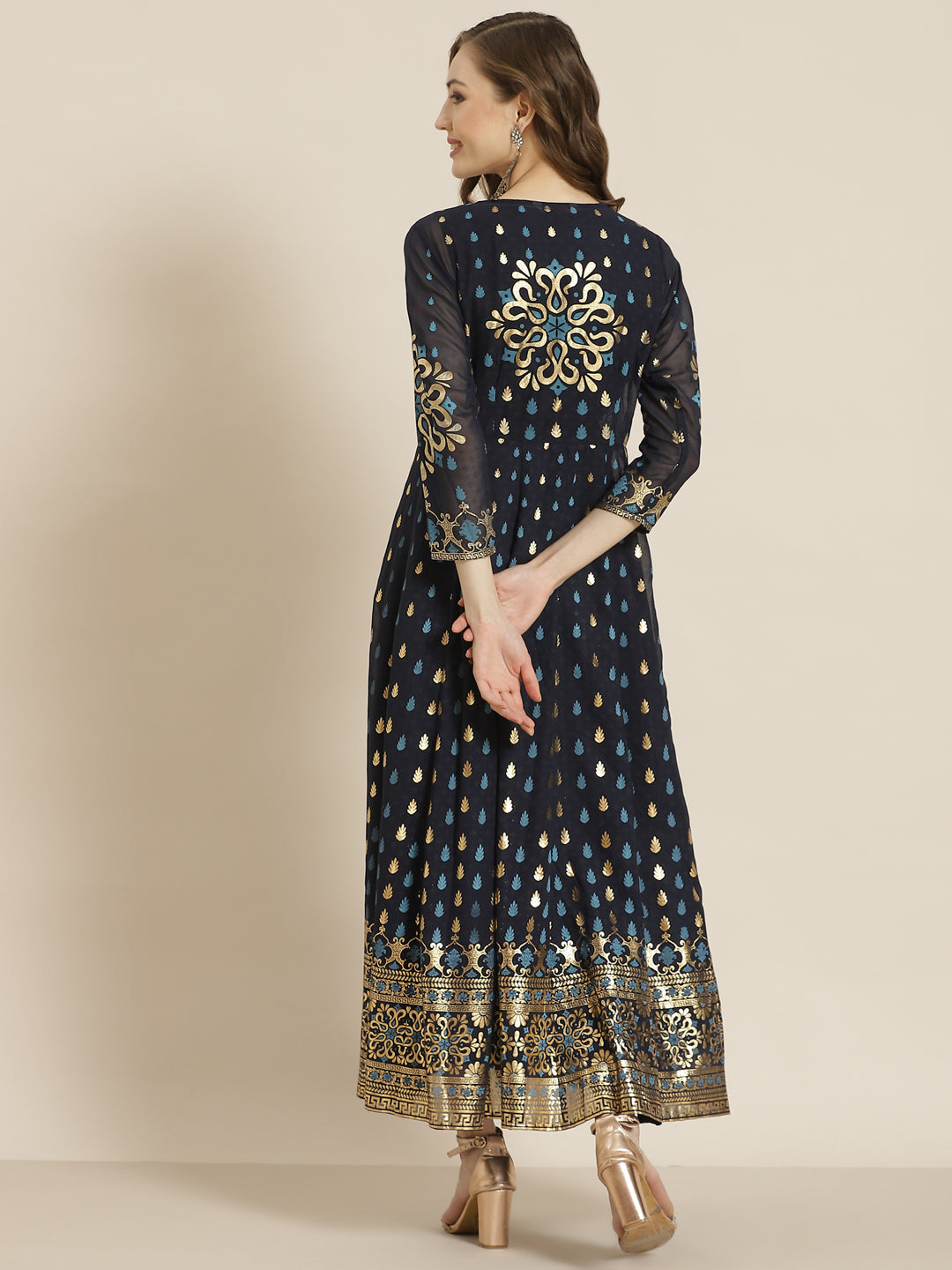 Juniper Women Navyblue Georgette Printed Jacket Style Dress | Grocsy