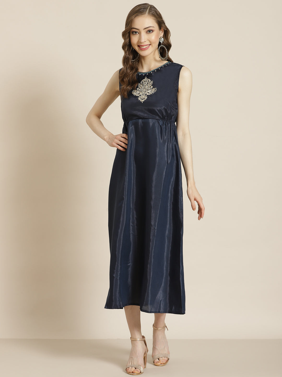 Juniper Women Navyblue Georgette Printed Jacket Style Dress | Grocsy