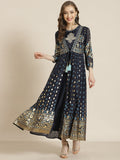Juniper Women Navyblue Georgette Printed Jacket Style Dress | Grocsy