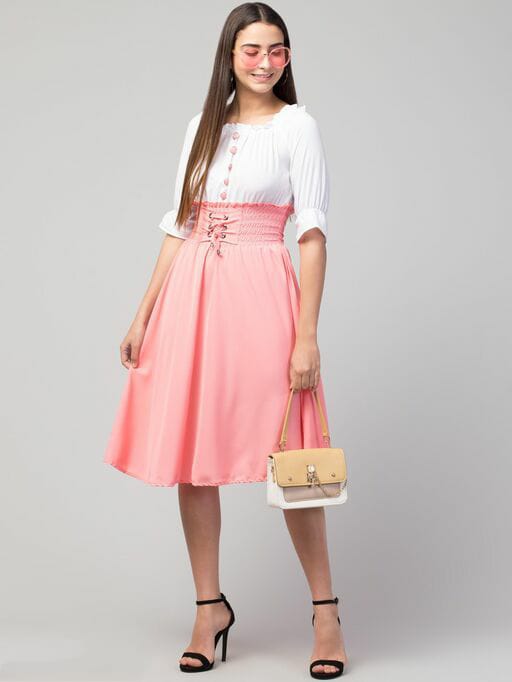 PAVONINE Peach Color Kansai Midi For Girls | Grocsy