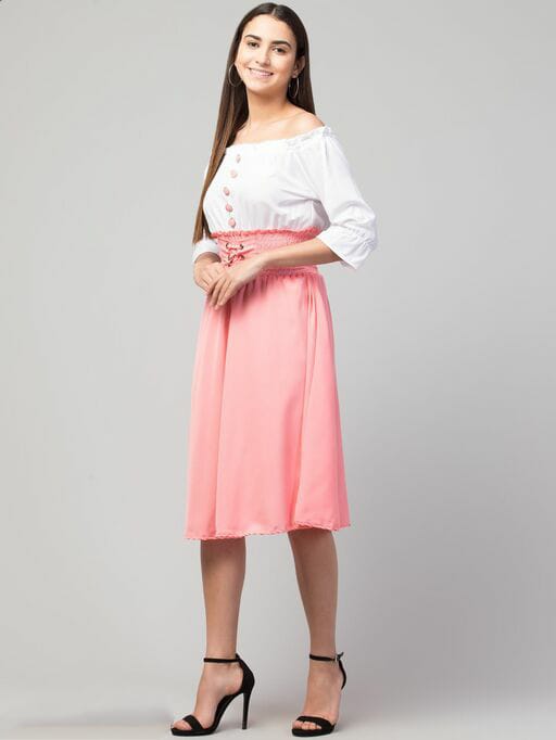 PAVONINE Peach Color Kansai Midi For Girls | Grocsy