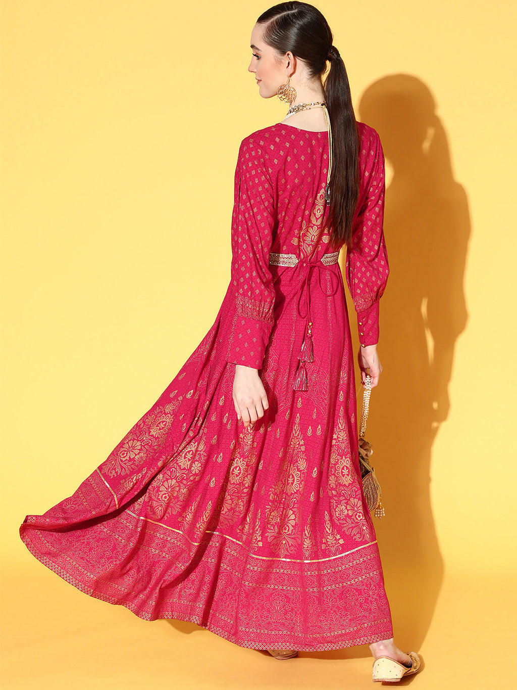 Juniper Women Fuchsia Rayon Printed Flared Dress | Grocsy