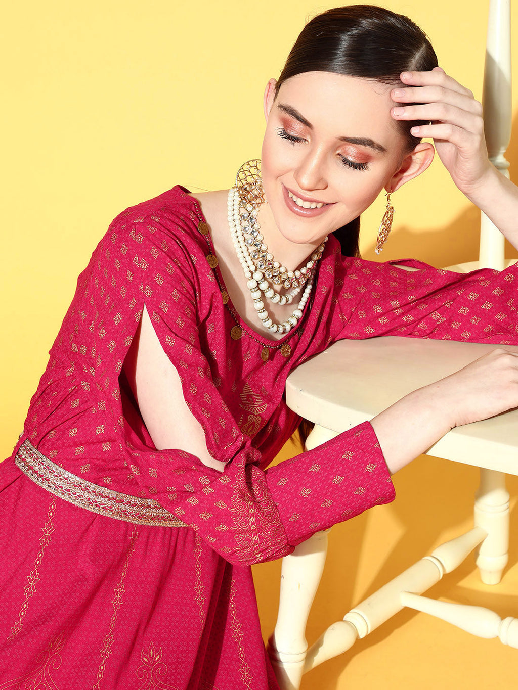 Juniper Women Fuchsia Rayon Printed Flared Dress | Grocsy