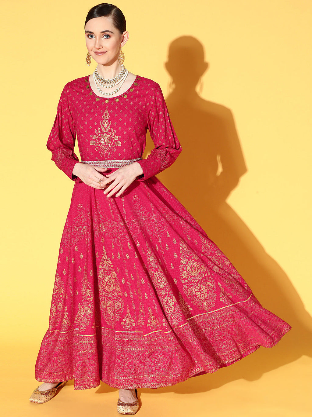 Juniper Women Fuchsia Rayon Printed Flared Dress | Grocsy