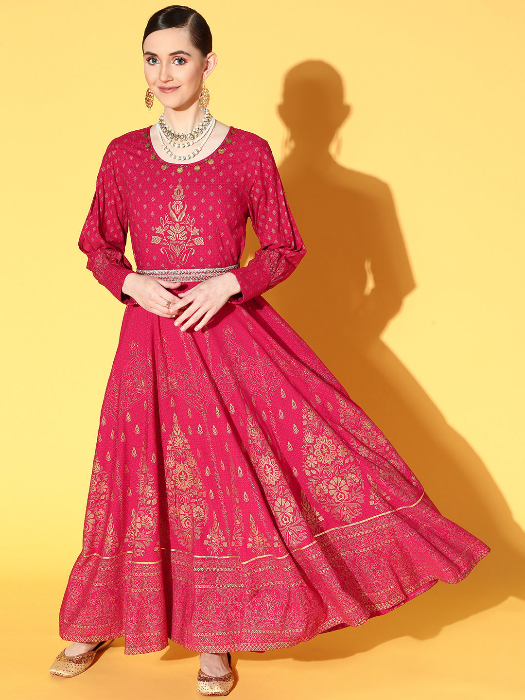 Juniper Women Fuchsia Rayon Printed Flared Dress | Grocsy