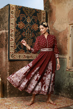 Juniper Women Wine Georgette Printed Flared Dress | Grocsy