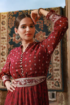 Juniper Women Wine Georgette Printed Flared Dress | Grocsy