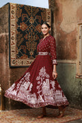 Juniper Women Wine Georgette Printed Flared Dress | Grocsy