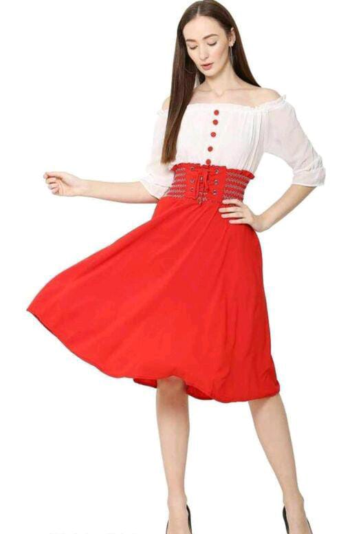 PAVONINE Red Color Kansai Midi For Girls | Grocsy