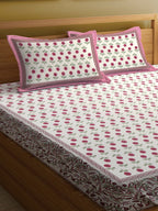 Rajasthan Decor White & Pink Ethnic Motifs 144 TC King Bedsheet with 2 Pillow Covers | Grocsy
