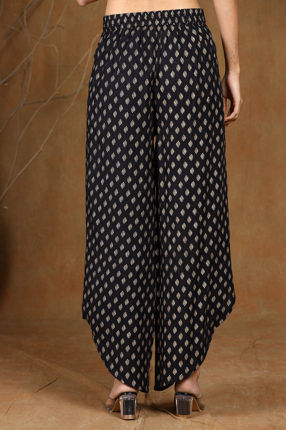 Juniper Women's Black Rayon Printed Tulip Dhoti Pant | Grocsy