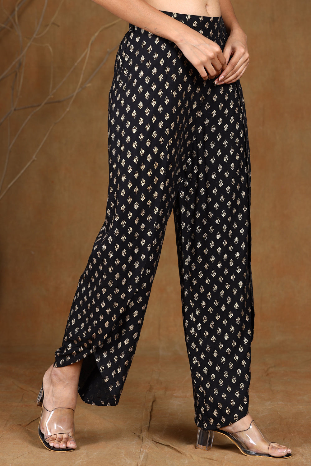 Juniper Women's Black Rayon Printed Tulip Dhoti Pant | Grocsy