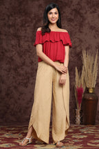 Juniper Women's Gold Rayon Printed Tulip Dhoti Pant | Grocsy