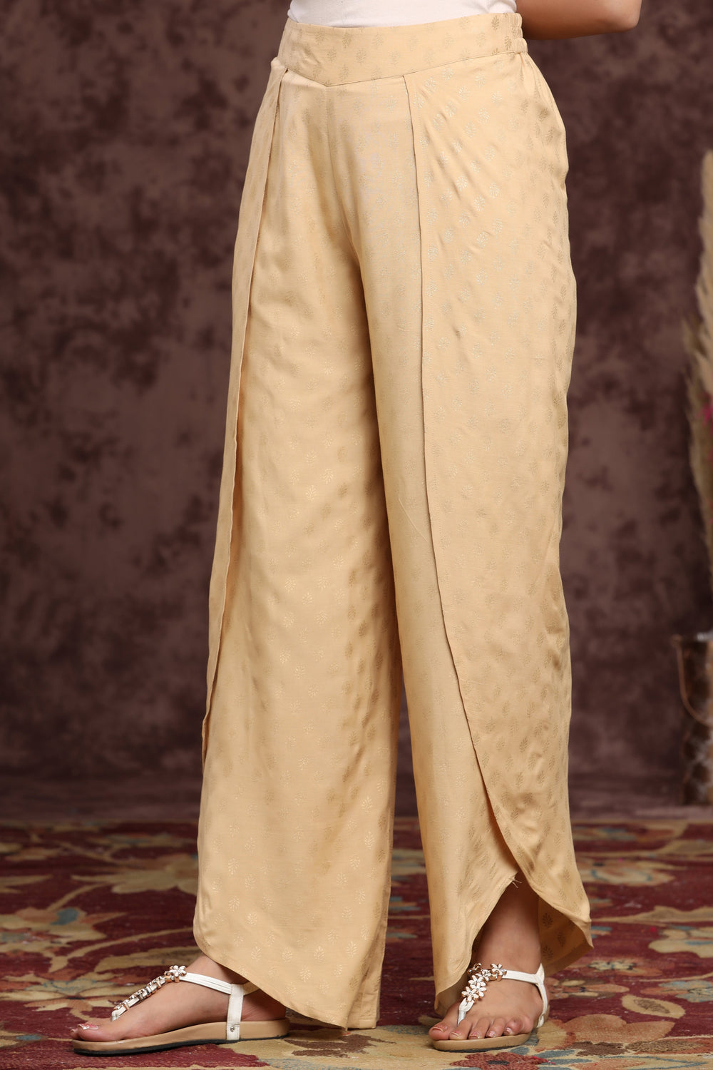 Juniper Women's Gold Rayon Printed Tulip Dhoti Pant | Grocsy