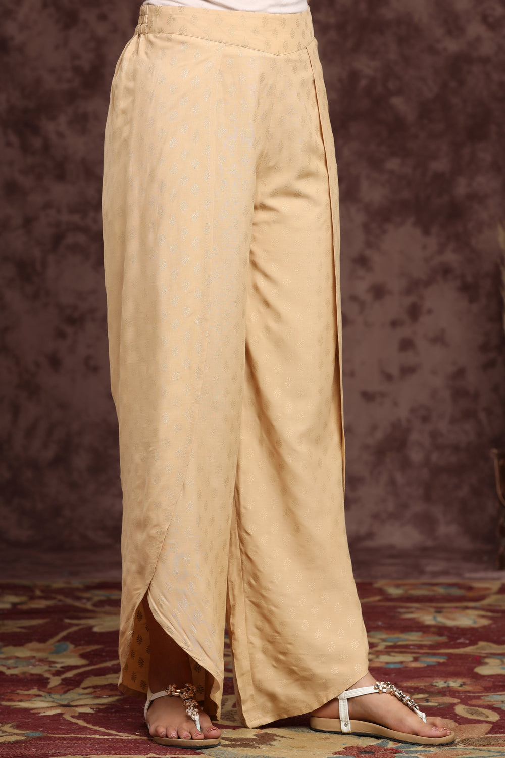 Juniper Women's Gold Rayon Printed Tulip Dhoti Pant | Grocsy