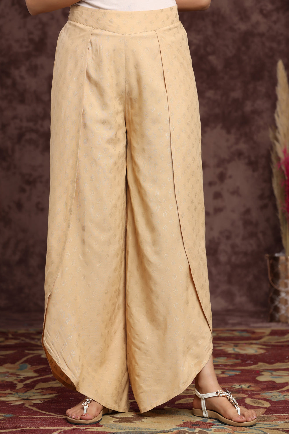 Juniper Women's Gold Rayon Printed Tulip Dhoti Pant | Grocsy