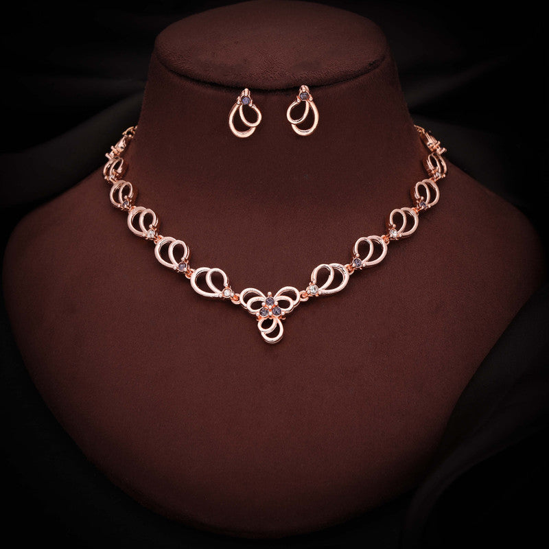 Tehzeeb Creationss Gold-Polished Choker Lavender Stone Necklace With Stud Earrings | Grocsy